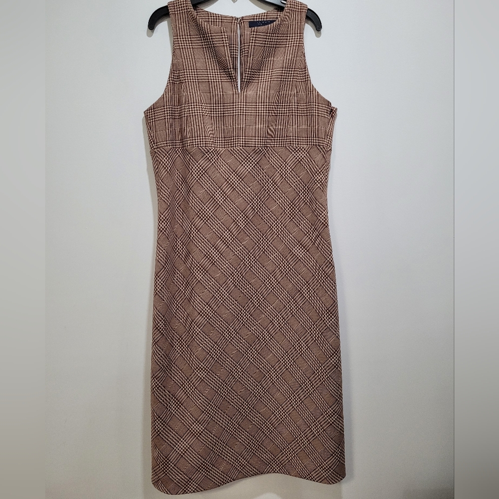 W By Worth Rust Red Cream Checked V-neck Midi Dress